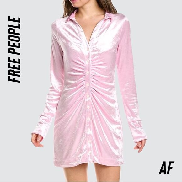 FREE PEOPLE SHAYLA VELVET MINI DRESS IN ICY PINK NEW SMALL - Picture 1 of 11
